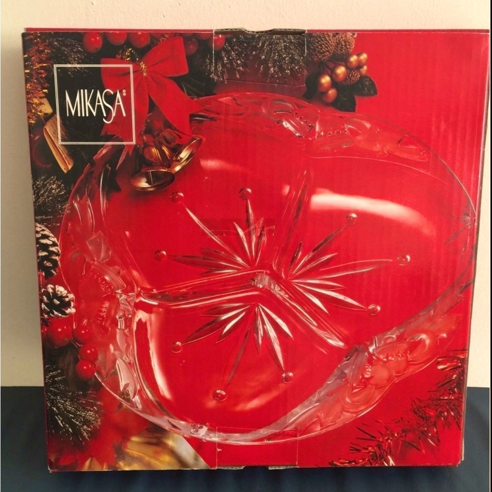 Mikasa Crystal Serving Platter Dish 3 part divided Dish vintage